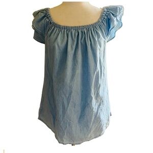 Cavalini Denim Collection Ruffle Sleeve Blouse • XL